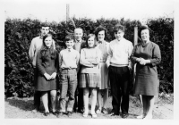  Domhnaill family with Auntie Eileen in the back garden in Kells  at the back 1969