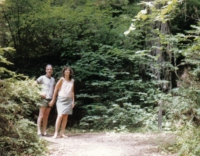 Peg & Mícheál among the redwoods Southern Oregon July 1988