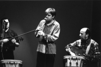 Mchel with Seamus Egan, Solus and John Fitzpatrick, Nightnoise on the last Winter Solstice Tour in 1997. Photo courtesy of Margaret Matthews